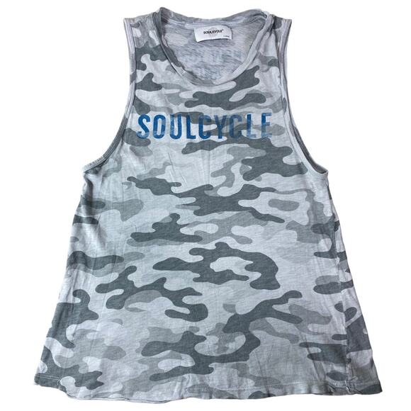 Womens Soulcycle Camouflage Muscle Tank Top Sz XS Grey Blue Graphic Print Camo - Picture 1 of 9
